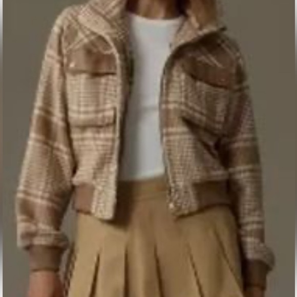 Bagatelle Plaid Tan Wool Blend Snaps Women's Jacket - Picture 2 of 12